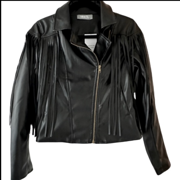New Boutique So Soft Faux Leather Moto Fringe Jacket - Picture 7 of 7